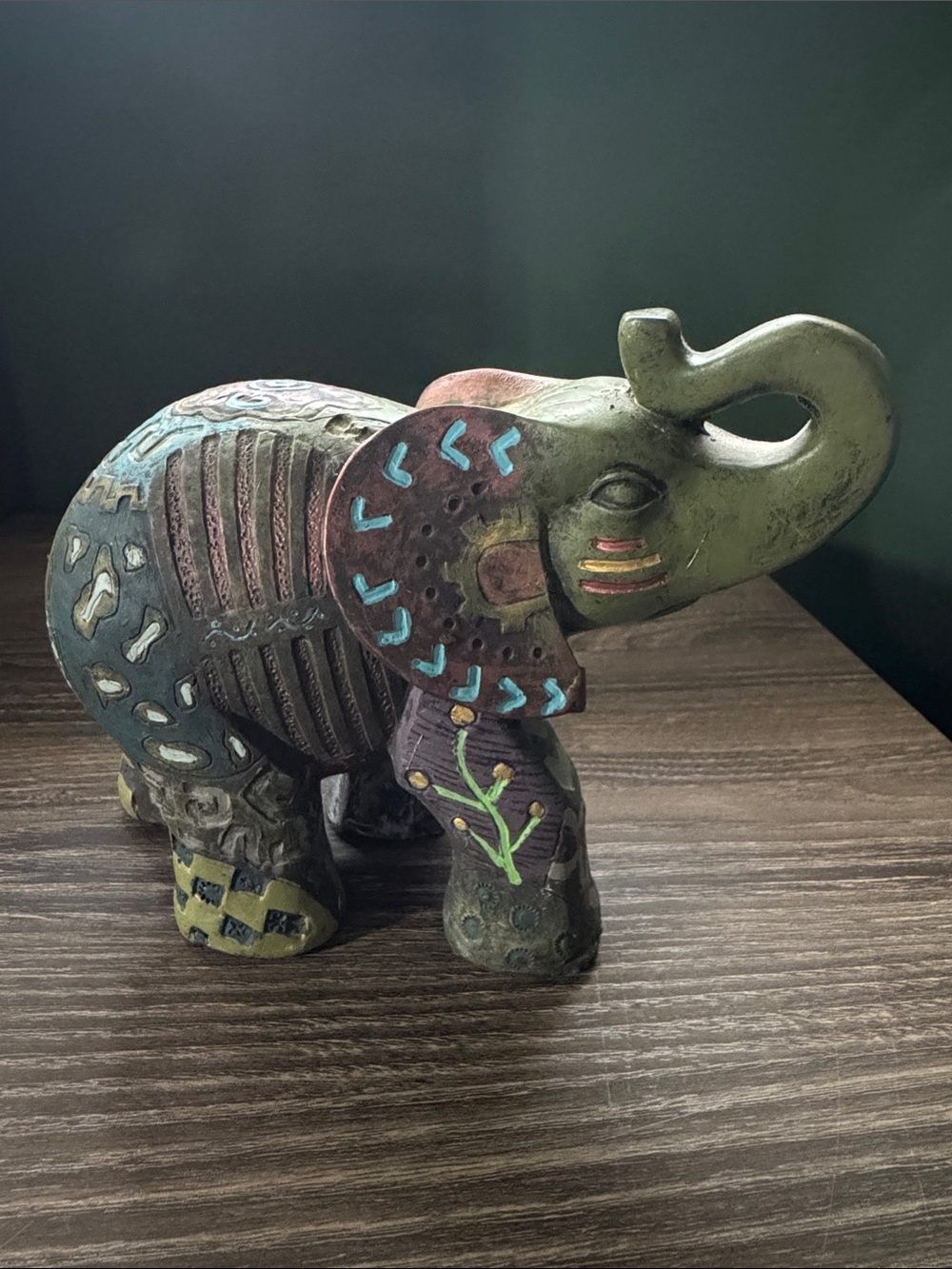 Hand-Painted Resin Elephant Figurine – Boho Home Decor Good Luck/Prosperity